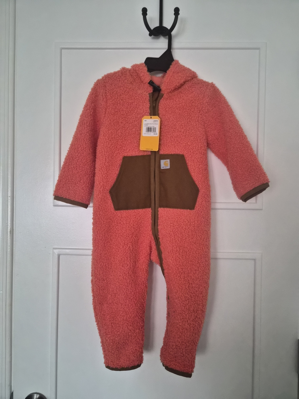 Carhartt Kids Coral Sherpa Hooded One-Piece with Brown Trim